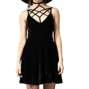 KILLSTAR‎ BLACK  MAGICA SKATER VELVET MINI DRESS SIZE M